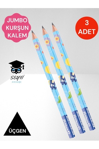 Pelikan Jumbo Üçgen Kurşun Kalem 3 Adet Combino Hayvan Desenli Başlangıç Kalemi B Derece Uzay