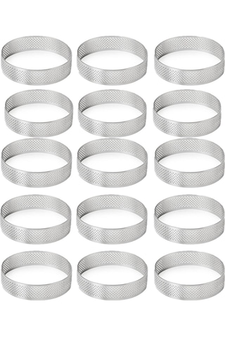 Neevoyu 15'li Set: 2 İnç Perforeli Paslanmaz Çelik Pasta Çemberleri - Donut, Tatlı Ve Pastry Pişirme Kalıbı Gümüş