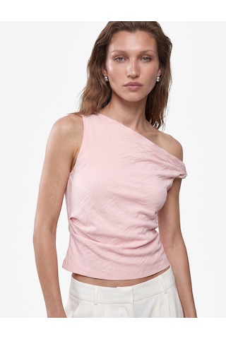 Koton Keten Görünümlü Slim Fit Kolsuz Asimetrik Kesim Kayık Yaka Bluz Pembe 6sak30086pw Gül