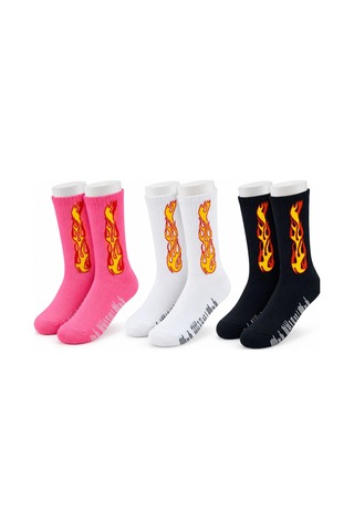 Teorastore Unisex Alev Desenli Çorap 3'lü Set Pamuklu Uzun Soket Dikişsiz Nefes Alan Günlük Spor Çorabı Yumuşak Çok Renkli