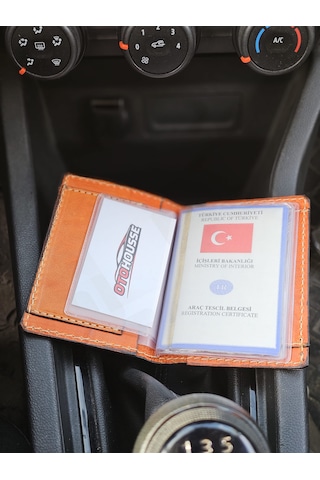 Otohousse Hakiki Deri Ruhsatlık Erkek Kadın Cüzdan Turuncu