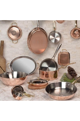 Lüx Pirinç Kulplu Bakır Yumurta Sahanı 14 Cm Bakır