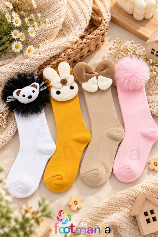 Footmania Sevimli Aksesuarlı Çocuk Çorap Seti 4 Çift Extra Yumuşak Pembe