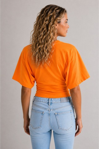 Overmax Bele Oturan Oversize Kollu Premium Crop Bluz Turuncu - 880759104 Turuncu