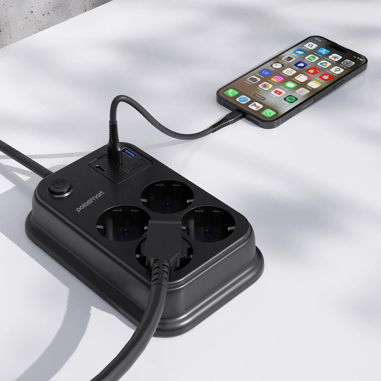 Polosmart Mp22 Akım Korumalı 4 Priz 2 Usb 1 Type-c Çıkışlı Uzatma Kablosu 2 Metre Siyah 2 M