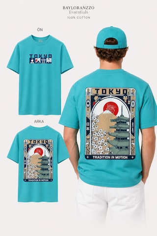Bayloranzzo Tokyo City %100 Pamuk Heavy Cotton Premium Kalite Unisex Tişört Su Yeşili