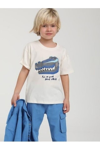 Jack Lions Erkek Çocuk Pamuklu Dinazor Baskılı Tshirt-15584 Ekru