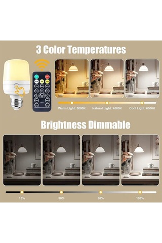 Teltree Usb Şarjlı 3 Renk Tonlu Manyetik Kumandalı Zamanlayıcı Gece Lambası - Acil Işık Ve Masa Lambası Fonksiyonu E27, Dahili Pil Diğer