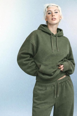 İçi Polarlı Kapşonlu Kadın Sweatshirt Hoodie Haki