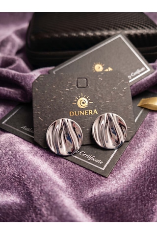 Gümüş Renk Erimiş Metal Dokulu Dalgalı Yuvarlak Küpe
