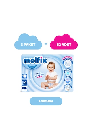 Molfix Bebek Bezi 4 Beden Maxi Avantajlı Paket 186 Adet
