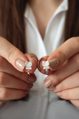 Kız Çocuk Hello Kitty Kedi Tasarım 925 Ayar Gümüş J Küpe N11.66517