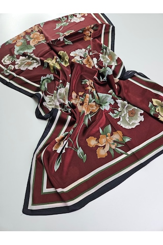 Miorel Scarfs Yeni Sezon Çiçek Desen Vual İpek Şal Fular Silk Scarfs Shawl Hijab Bordo