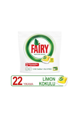Fairy Hepsi Bir Arada Limon Kokulu 22 Yıkama Bulaşık Makinesi Deterjanı Tableti - Kapsülü