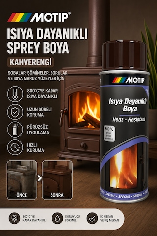 Motip Kahverengi 800 Derece Isıya Dayanıklı Yanmaz Sprey Boya 400 Ml Soba Boyası