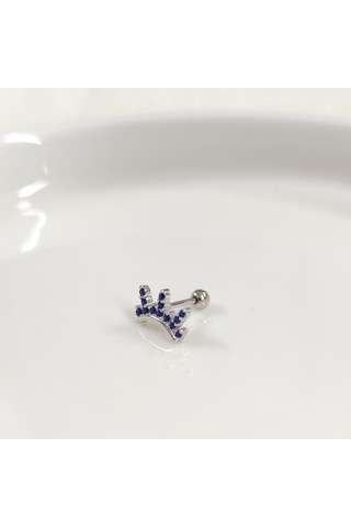 Laci Taşlı Taç Gümüş Tragus Pıercıng - Rodyum Beyaz Beyaz