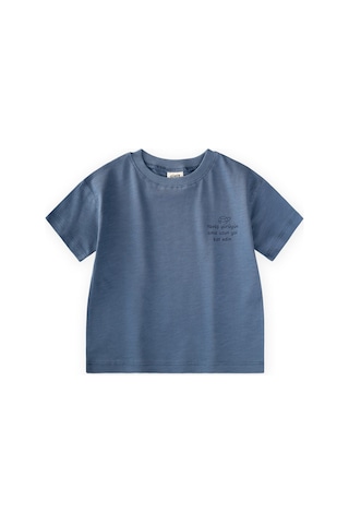 Cigit Slogan Baskılı T-shirt 2-10 Yaş İndigo Mavi
