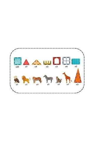 Kzl Magnetic Animal Vahşi Hayvan Figürlü Manyetik Yapı Blokları Seti 5.5 Cm 51 Parça Ch1484