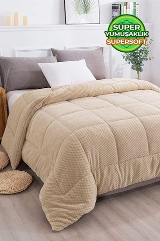 Ultra Yumuşak Çift Taraflı Wellsoft Peluş Yorgan Çift Kişilik Yıkanabilir 200x220 Cm Capp Cappuccino