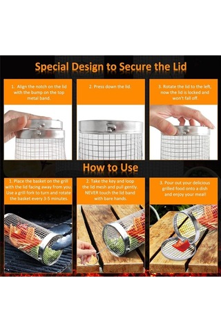 Taşınabilir Izgara Sepeti, Silindirli, Izgara Ağı, Paslanmaz Çelik, Izgara Silindiri, Her Türlü Sebzeye Uygun, French-b