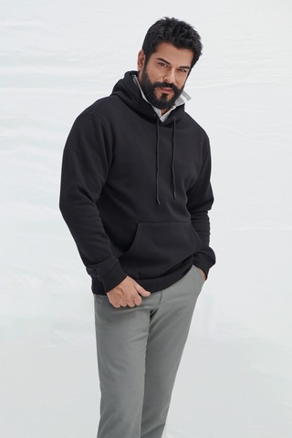 AC&Co / Altınyıldız Classics Standart Fit Normal Kesim Kapüşonlu Kanguru Cepli Pamuklu Erkek Sweatshirt - Siyah