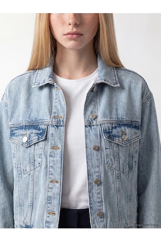 LC Waikiki Xsıde Mavi Gömlek Yaka Kadın Jean Ceket Lıght Blue