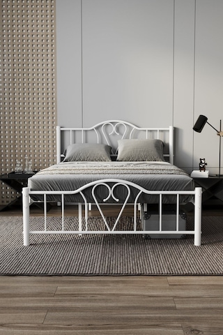 Argimo Orkide Çift Kişilik Ferforje Metal Karyola Beyaz 180 x 200