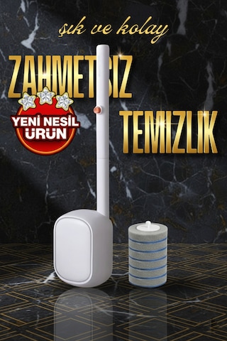 Yeni Nesil Sünger Başlıklı Tuvalet Fırçası Değiştirilebilir Köpüklü Klozet Temizlik Seti Beyaz