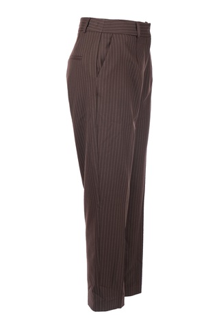 Unique Mode Minimalist Çizgili Midi Kadın Pantolon - Yüksek Bel Kahverengi