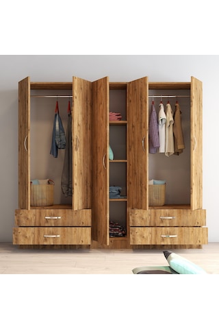 tanmob 5 Kapılı Dört Çekmeceli Geniş Gardrop Çam- Grd0702