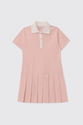 Panço Kız Çocuk Yakalı Eteği Pileli Açık Pembe Elbise 2621GK26005
