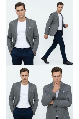 Plus Scorpion Erkek Esnek Kumaş Slim Fit Blazer Ceket Günlük & Ofis Şıklığı Antrasit