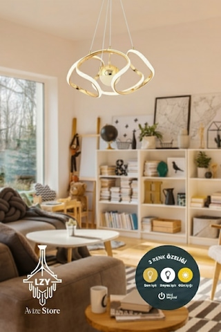 Gabriel Model Led Avize Beyaz Işık Salon Mutfak Oda Hol Ledli Avize Gold