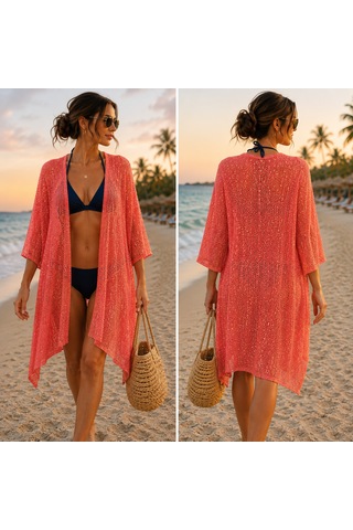 Pinkimaj Pembe Gold Kimono Örme Mevsimlik Pembe-gold