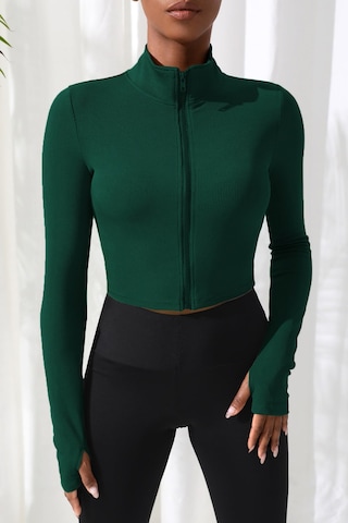 Fantezia Night Kadın Bordo Uzun Kol Fermuarlı Parmak Geçme Detaylı Dik Yaka Crop Top Bluz YEŞİL