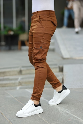 Slim Fit Körüklü Cep Paça Lastikli Esnek Kumaş Erkek Kargo Pantolon Hardal