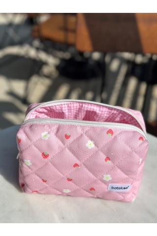 Batekso Mini Çilek Desenli Makyaj Çantası Büyük Boy