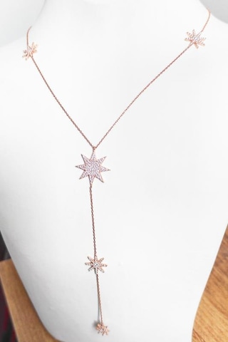 Kuzey Yıldızlı Y Gümüş Kolye Rose Gold
