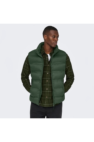 Only & Sons Only&sons Union Seamless Life Puffer Erkek Haki Dik Yaka Yelek Haki