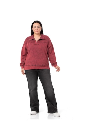 Büyük Beden Pis Dikişli Fermuarlı Yırtmaçlı Parça Boyalı Bordo Sweatshirt-bordo Bordo