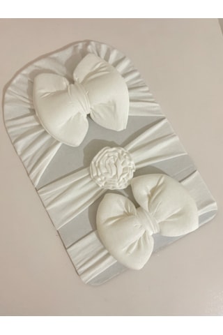 Masalbaby Kız Bebek Bone Seti / Kız Bebek Saç Bandı Seti / Kız Bebek Toka Beyaz