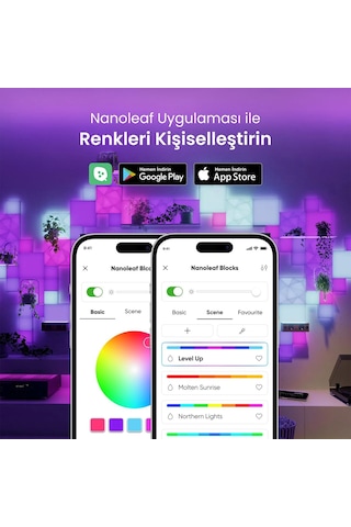 Nanoleaf Kare Blok Akıllı Rgbw Duvar Paneli Genişletme Paketi App Kontrollü, 2 Parça, Google Home, A RGB
