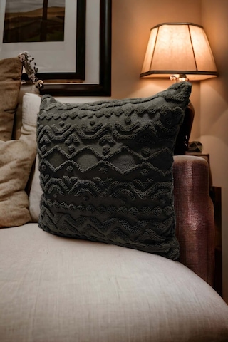 Bohem Dekoratif Yastık Kılıfı Kırlent Kılıfı 43x43 Cm Antrasit Geometrik Gri