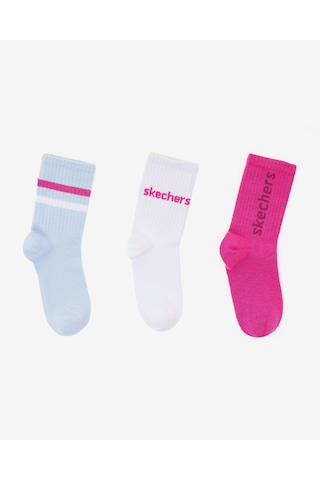 Skechers 3'lü Paket Funny Script Uzun Çorap Büyük Kız Çocuk Pembe-mavi-beyaz Sk2520118-3474