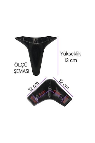 4 Adet Zelve 12 Cm Siyah Lüx Mobilya Kanepe Sehpa Ünite Koltuk Ayağı Baza Ayak
