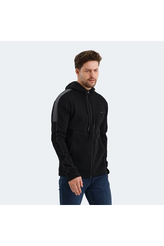 Slazenger VALERYA Erkek Fermuarlı Kapüşonlu Cepli Siyah Sweatshirt