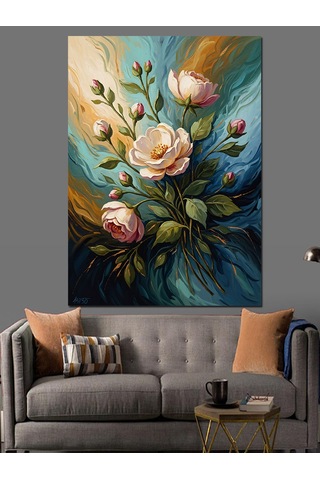 Ahşap Tablo Beyaz Güller Klasik Sanat Tablosu