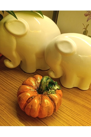 Büyük Boy El Boyaması Turuncu Kabak Biblo-dekoratif Ev Ürünü-rustik Hasat Kabak Figürü Turuncu