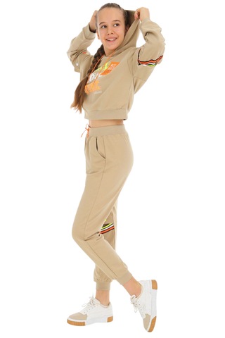 Kız Çocuk Girl Move Yazılı Çıtçıt Detaylı Bej Eşofman Takımı