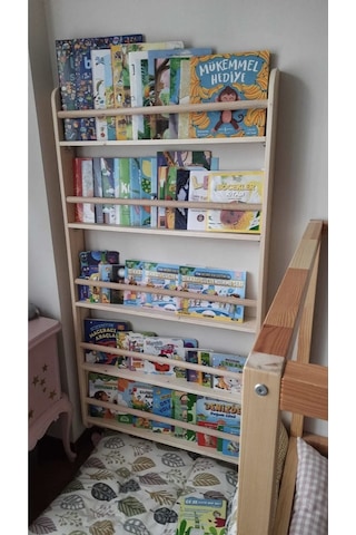 Montessori Kitaplık Geniş Model Yuvarlak Çıtalı 5 Katlı